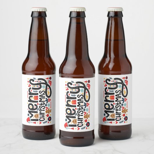 Merry Kersttypografie Bier Etiket (Flessen)