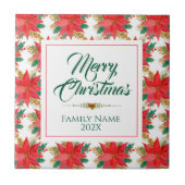 Merry Kersttypografie en Poinsettia Pattern Tegeltje (Voorkant)