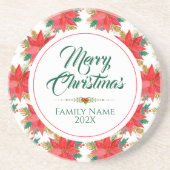 Merry Kersttypografie en Poinsettia Pattern Zandsteen Onderzetter (Voorkant)