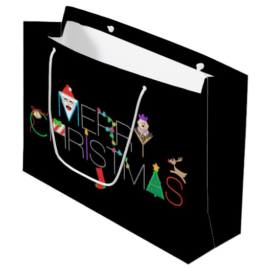 Merry Kersttypografie Groot Cadeauzakje (Voorkant Gekanteld)