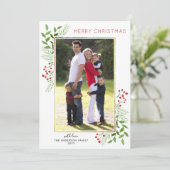 Merry Kersttypografie laat Berries Foto Feestdagenkaart (Staand voorkant)
