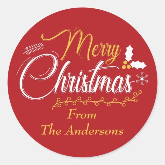 Merry Kersttypografie op maat Ronde Sticker (Voorkant)