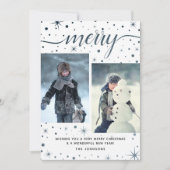 Merry kersttypografie Paars + Blauwgroen 2-foto Feestdagenkaart (Voorkant)