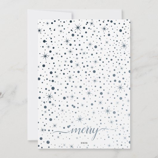 Merry kersttypografie Paars + Blauwgroen 2-foto Feestdagenkaart (Achterkant)