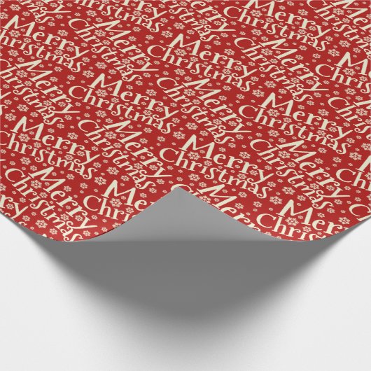 Merry Kersttypografie Red Cream Pattern Cadeaupapier (Hoek)