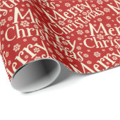 Merry Kersttypografie Red Cream Pattern Cadeaupapier (Rol Hoek)