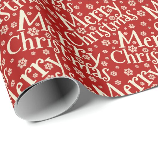 Merry Kersttypografie Red Cream Pattern Cadeaupapier (Rol Hoek)