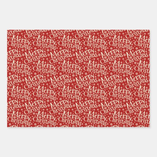 Merry Kersttypografie Red Cream Pattern Inpakpapier Vel (Voorkant)