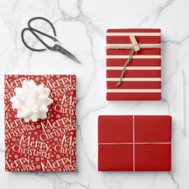 Merry Kersttypografie Red Cream Pattern Inpakpapier Vel
