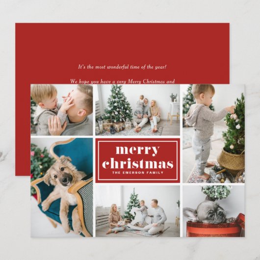 Merry Kersttypografie Red Photo Collage Feestdagenkaart (Voorkant / Achterkant)