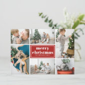 Merry Kersttypografie Red Photo Collage Feestdagenkaart (Staand voorkant)
