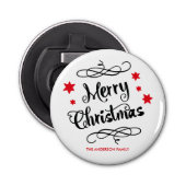 Merry KerstTypografie Red White Button Flesopener (Voorkant)