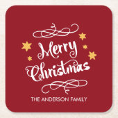 Merry KerstTypografie Red White Kartonnen Onderzetters (Voorkant)
