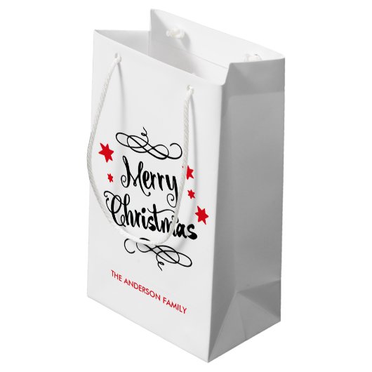 Merry KerstTypografie Red White Klein Cadeauzakje (Achterkant Gekanteld)