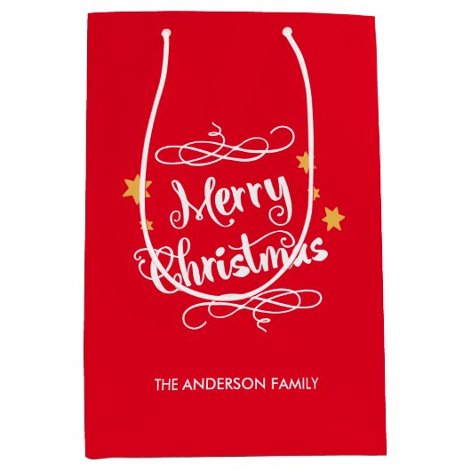 Merry KerstTypografie Red White Medium Cadeauzakje (Voorkant)