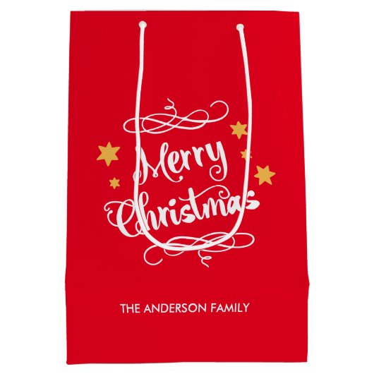 Merry KerstTypografie Red White Medium Cadeauzakje (Achterkant)