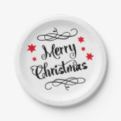 Merry KerstTypografie Red White Papieren Bordje (Voorkant)