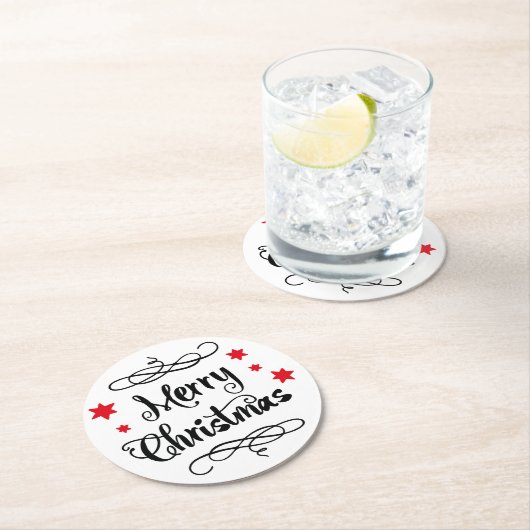 Merry KerstTypografie Red White Ronde Kartonnen Onderzetter (Insitu)