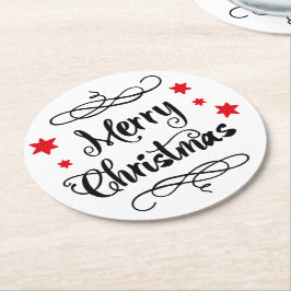 Merry KerstTypografie Red White Ronde Kartonnen Onderzetter