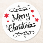 Merry KerstTypografie Red White Ronde Kartonnen Onderzetter (Voorkant)