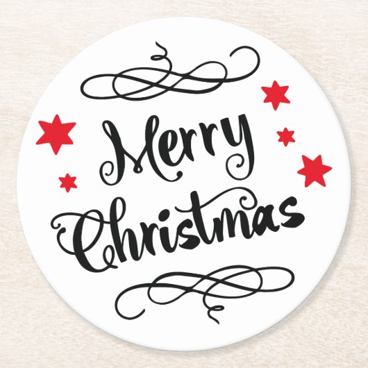 Merry KerstTypografie Red White Ronde Kartonnen Onderzetter (Voorkant)