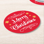 Merry KerstTypografie Red White Ronde Kartonnen Onderzetter (Gebogen)