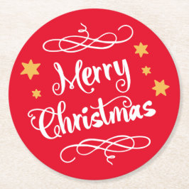 Merry KerstTypografie Red White Ronde Kartonnen Onderzetter