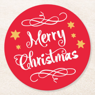 Merry KerstTypografie Red White Ronde Kartonnen Onderzetter