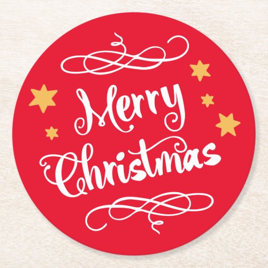Merry KerstTypografie Red White Ronde Kartonnen Onderzetter (Voorkant)