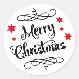 Merry KerstTypografie Red White Ronde Sticker
