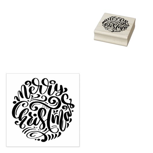 Merry Kersttypografie Rubberstempel (Gestempeld)