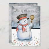 Merry kersttypografie Snowman Personeelsformatie Feestdagenkaart (Voorkant / Achterkant)