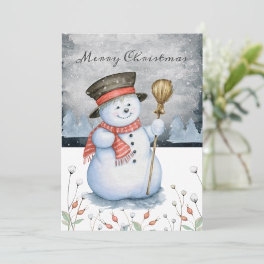 Merry kersttypografie Snowman Personeelsformatie Feestdagenkaart (Staand voorkant)