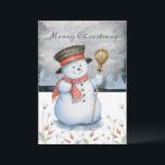Merry kersttypografie Snowman Personeelsformatie Feestdagenkaart<br><div class="desc">Cute "Merry Kerstmis"-typografie met schattige sneeuwman-kerst met persoonlijke handtekening. Zo lief en feestelijk.</div>