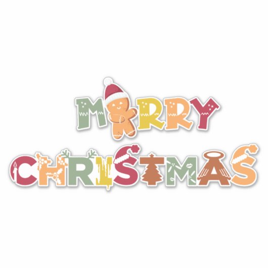 Merry Kersttypografie Sticker (Voorkant)