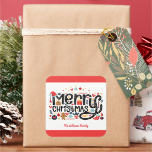 Merry Kersttypografie Vierkante Sticker