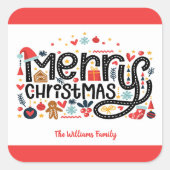Merry Kersttypografie Vierkante Sticker (Voorkant)