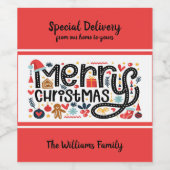 Merry Kersttypografie Wijn Etiket (Enkel label)