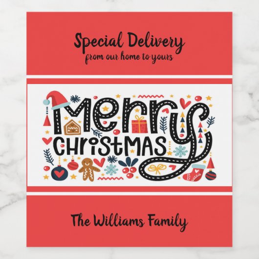 Merry Kersttypografie Wijn Etiket (Enkel label)