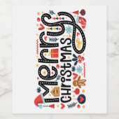 Merry Kersttypografie Wijn Etiket (Enkel label)