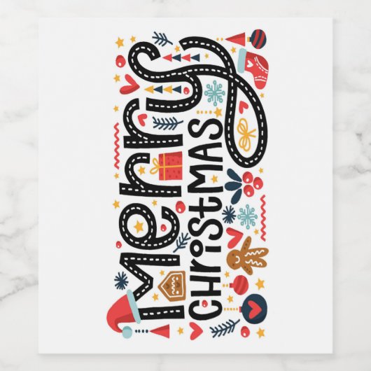 Merry Kersttypografie Wijn Etiket (Enkel label)