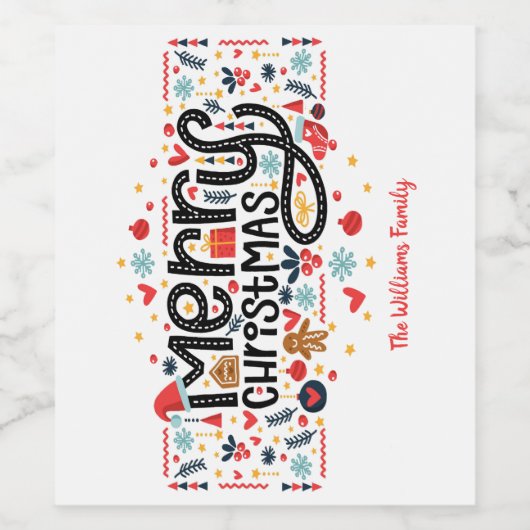 Merry Kersttypografie Wijn Etiket (Enkel label)