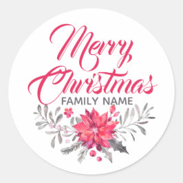 Merry KerstTypography Flowers Bouquet Sticker