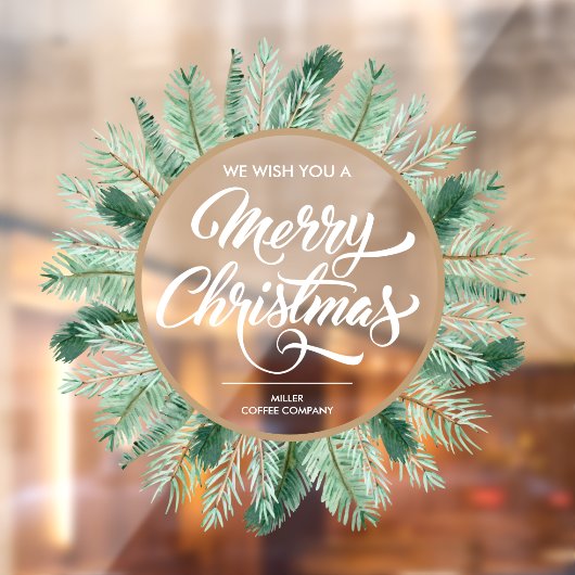 Merry KerstTypography Pine Wreath Raamsticker (Vel 2)