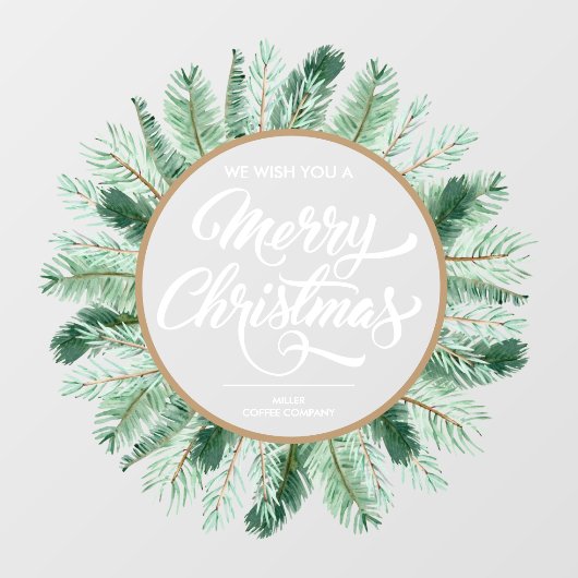 Merry KerstTypography Pine Wreath Raamsticker (Vel)