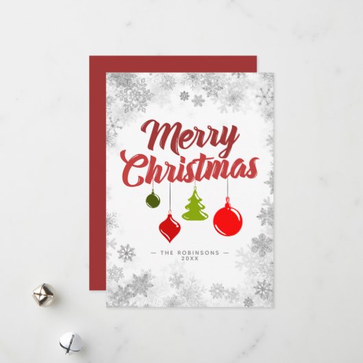 Merry kerstversients Silver Snowflakes Lijst Feestdagenkaart (Voorkant / Achterkant in situ)