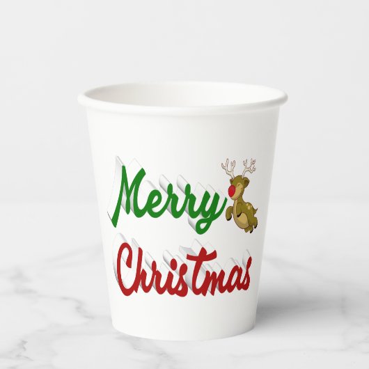 Merry-Kerstvliegerrendierscript Papieren Bekers (Voorkant)