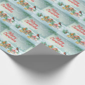 Merry kerstvogel en cadeautjes cadeaupapier (Hoek)