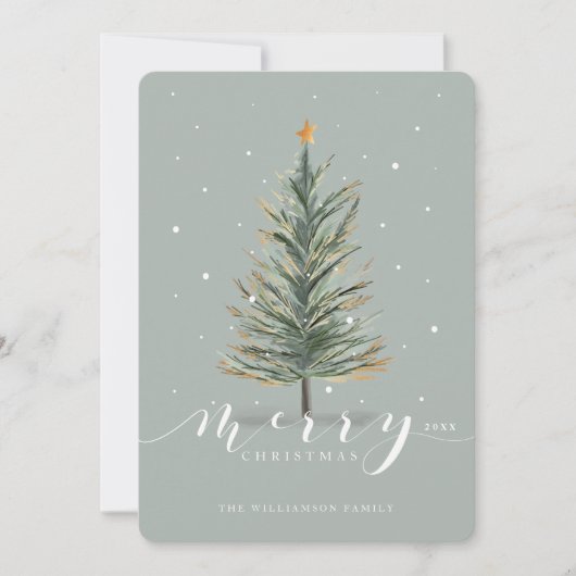 Merry kerstWaterverf Forest Evergreen Tree Feestdagenkaart (Voorkant)