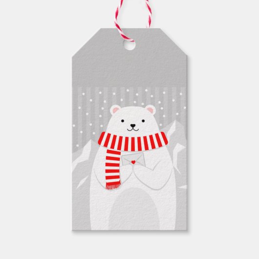 Merry KerstWaterverf Polar Beer Animal Cadeaulabel (Voorkant)